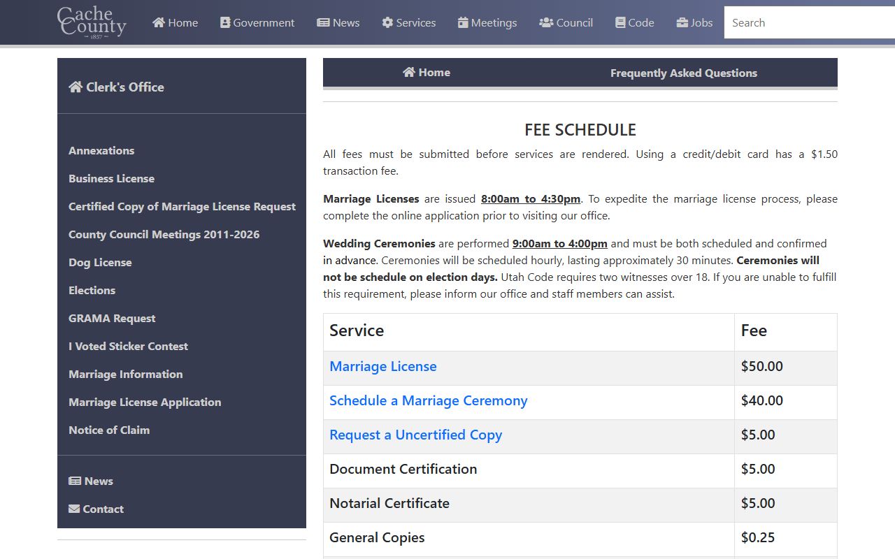 cache county dissolution of marriage clerk office logan utah
