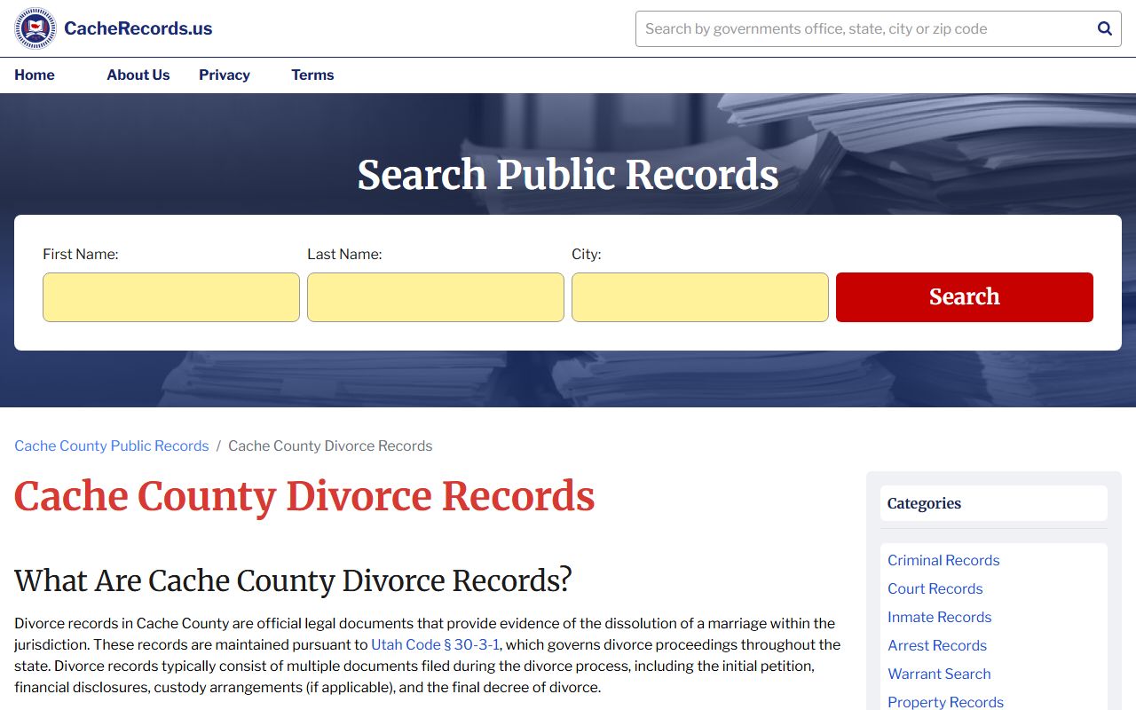 cache county first district court dissolution of marriage records logan utah