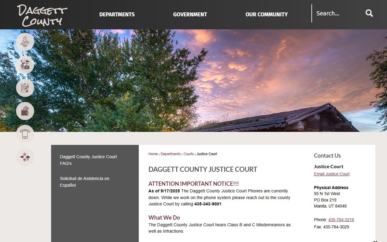 daggett county justice court dissolution of marriage related civil matters manila utah