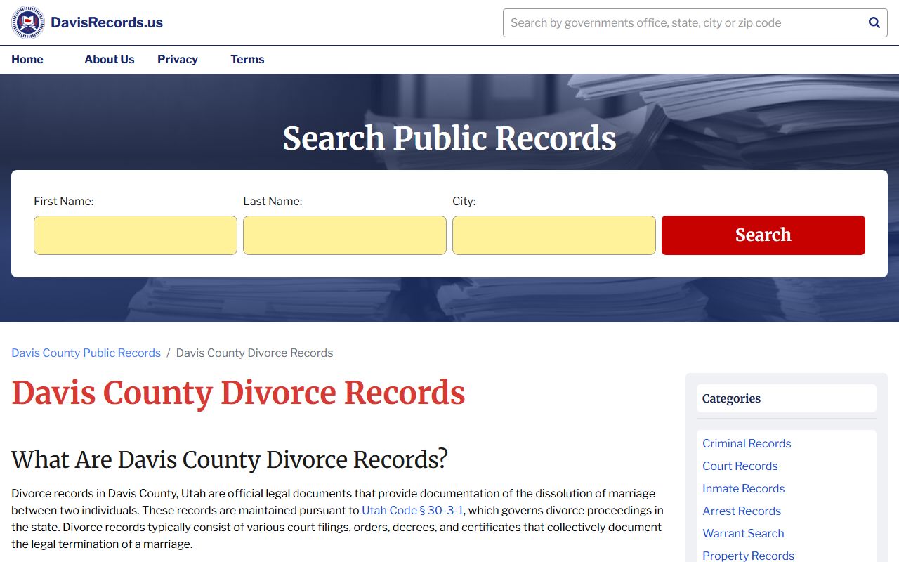 davis county dissolution of marriage second district court farmington records search