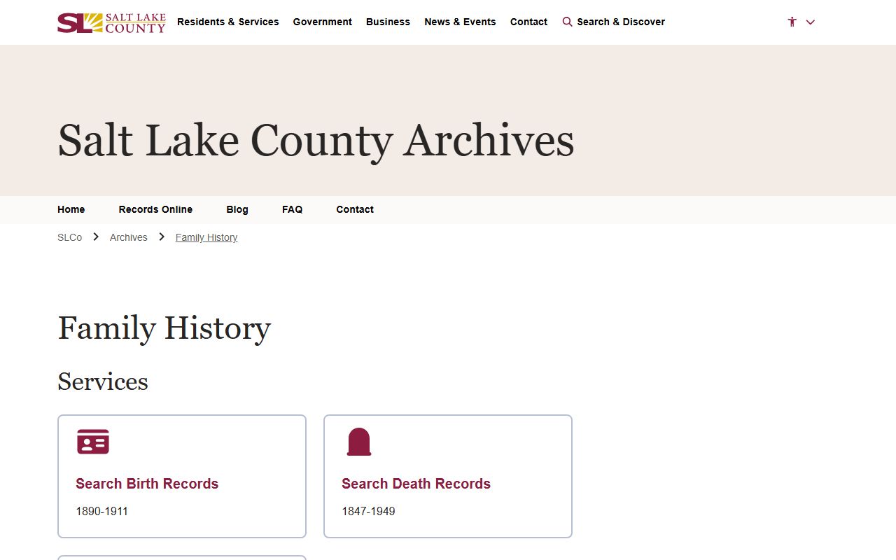 Salt Lake County Archives public records for dissolution of marriage cases