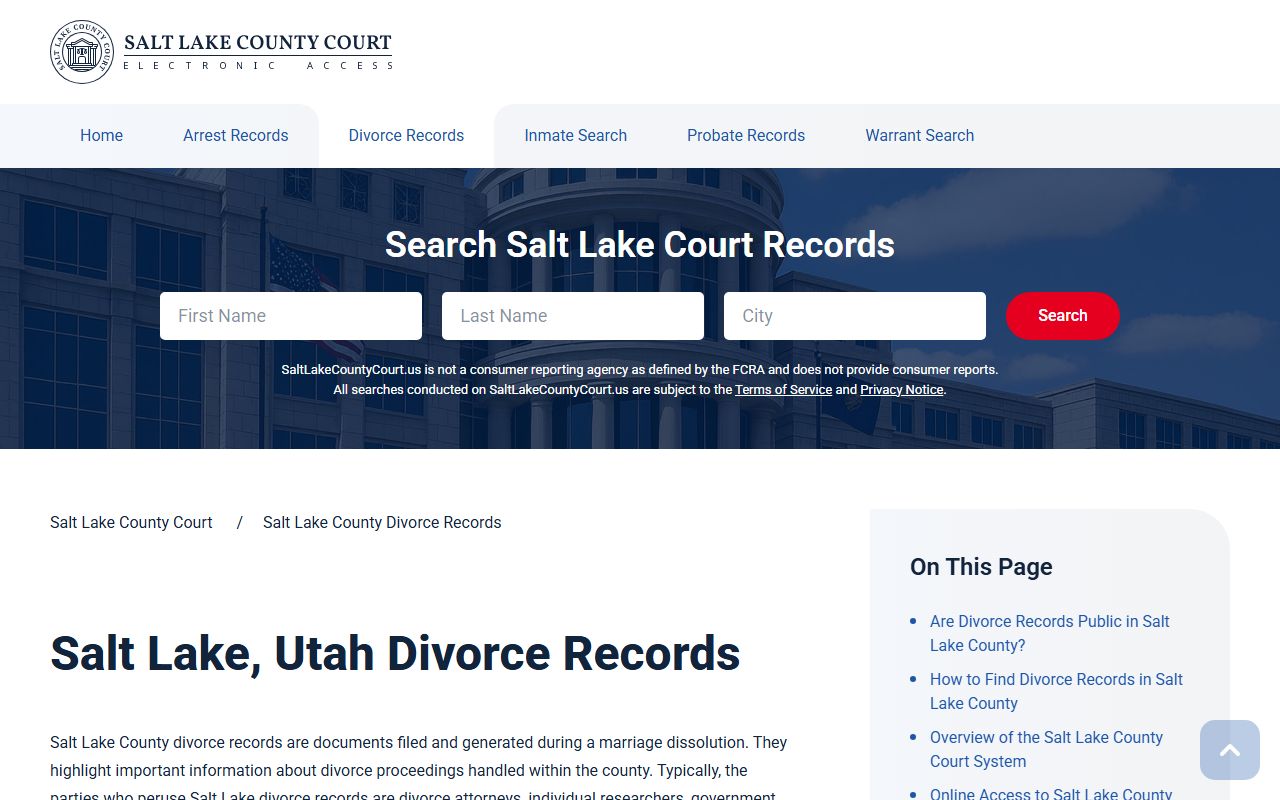 Third District Court Salt Lake County dissolution of marriage records