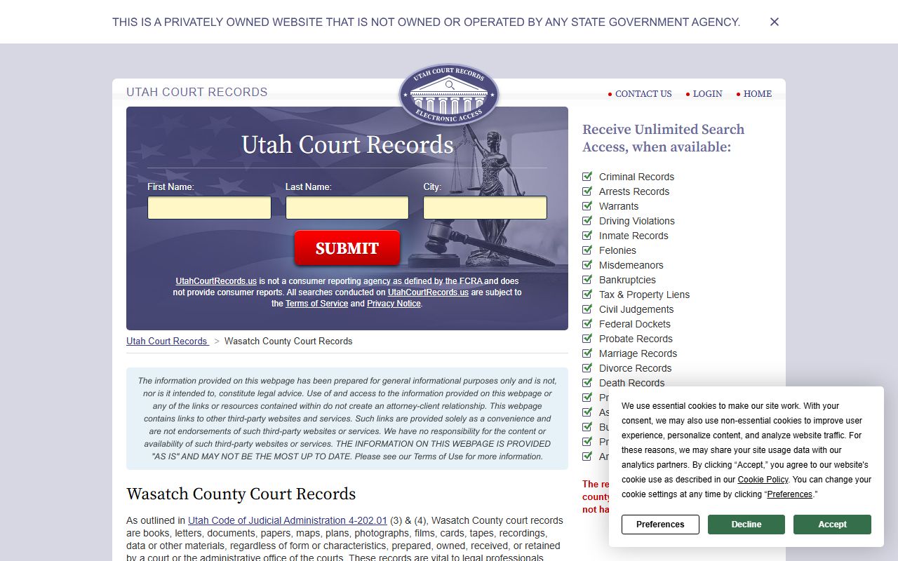 wasatch county district court heber city dissolution of marriage records